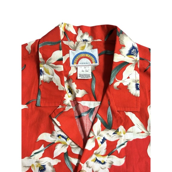 Vintage Paradise Found Hawaiian Shirt Mens Large Red Floral Aloha Made in Hawaii - Picture 4 of 8